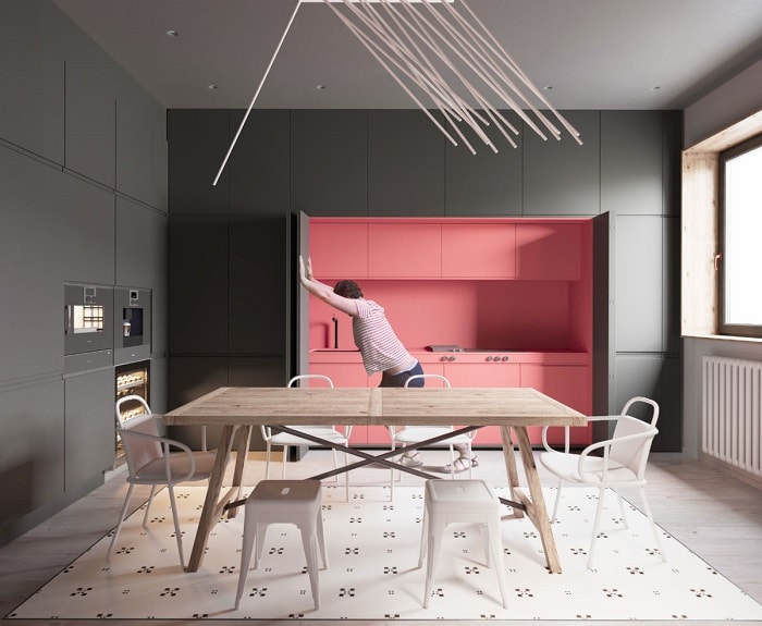 Dark coral kitchen