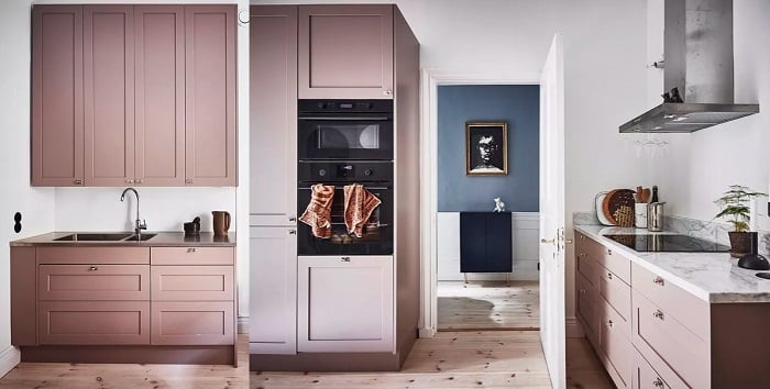 Dusky pink kithcen units