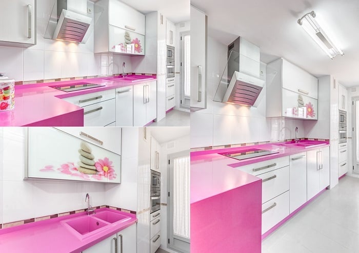 Hot pink kitchen countertop