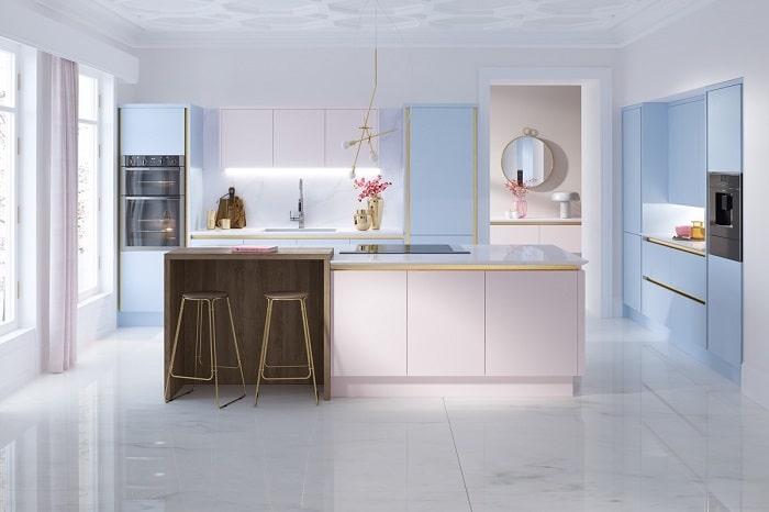 Light pink and gold kitchen