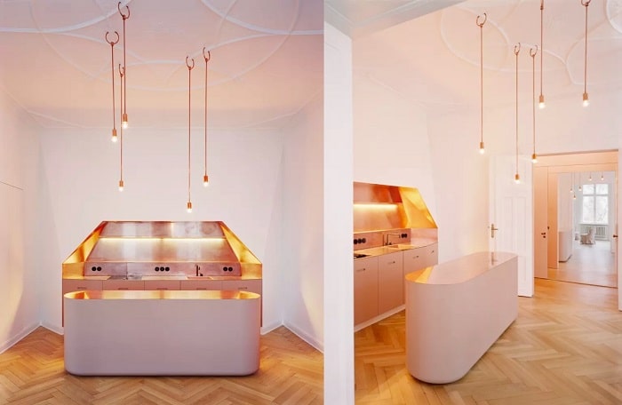 Light pink kitchen island