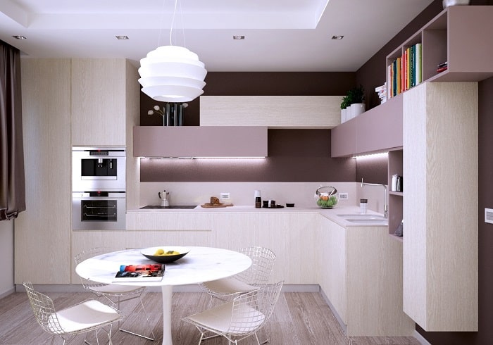 Muted pink kitchen cabinets
