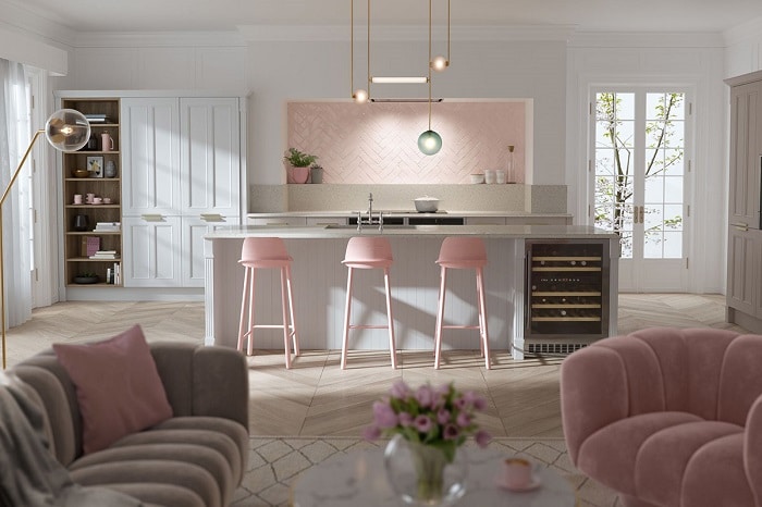 Pastel pink kitchen tiles