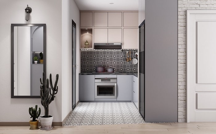Pink grey small kitchen