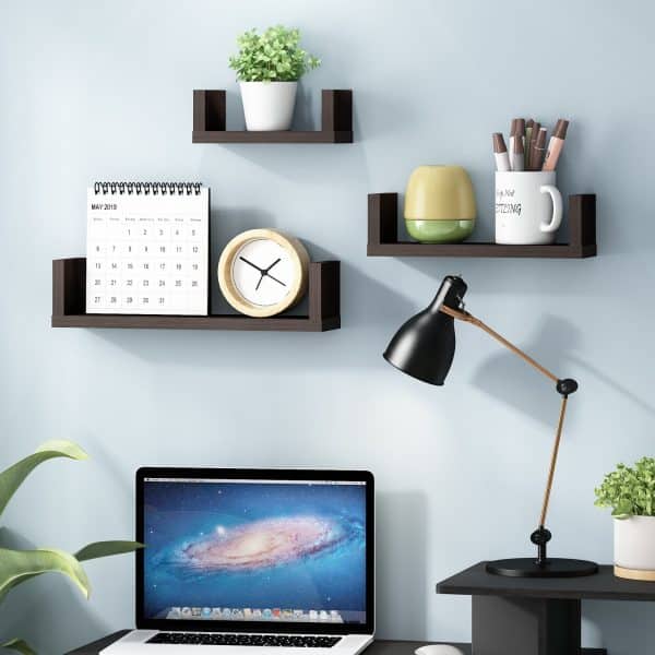 contemporary espresso floating shelf set with raised sides modern wall decor idea for the home office bedroom living room 600x600 1