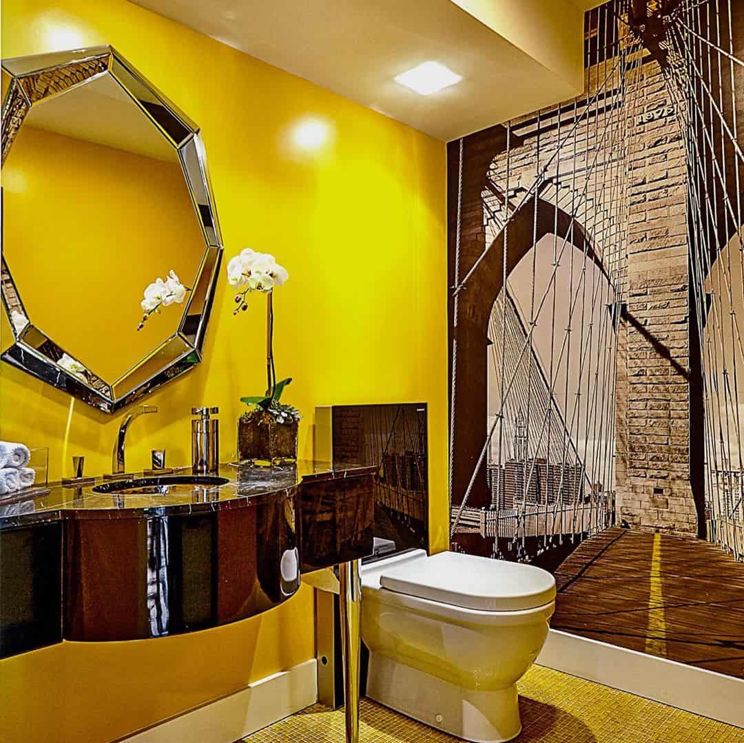 طراحی و دکوراسیون مدرن حمام به رنگ زرد