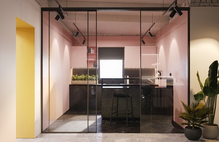pink black kitchen