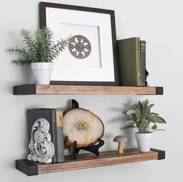 rustic floating shelf wall decor idea for industrial style interior decor farmhouse storage inspiration solid wood construction with black metal accents 600x598 1