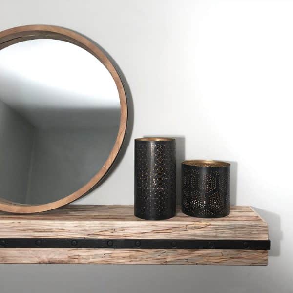 unique 60 inch floating shelf weathered solid maple wood with decorative metal accent attractive open storage above fireplace on living room wall 600x600 1