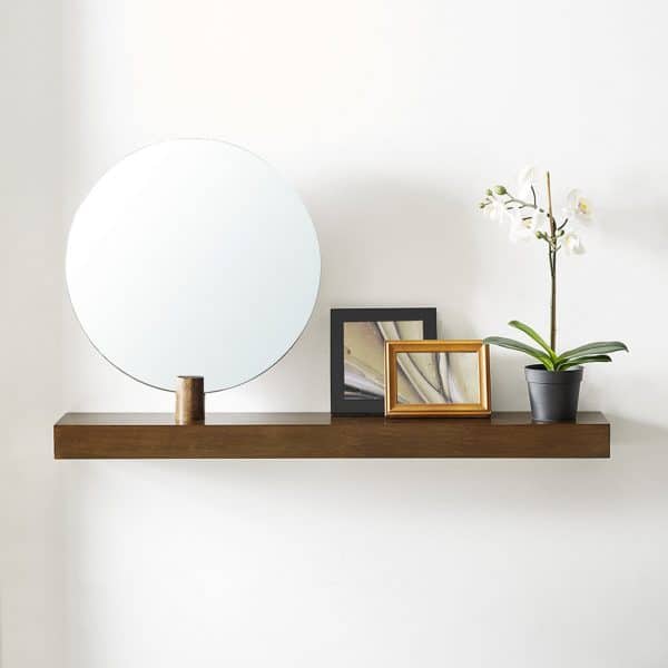 vanity floating shelf with round mirror wood base mid century modern wall decor ideas and inspiration 600x600 1