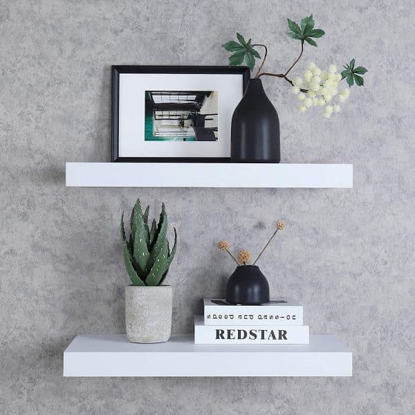 white floating shelf minimalist wall decor ideas for contemporary homes set of two 12 inches deep open storage 600x600 1
