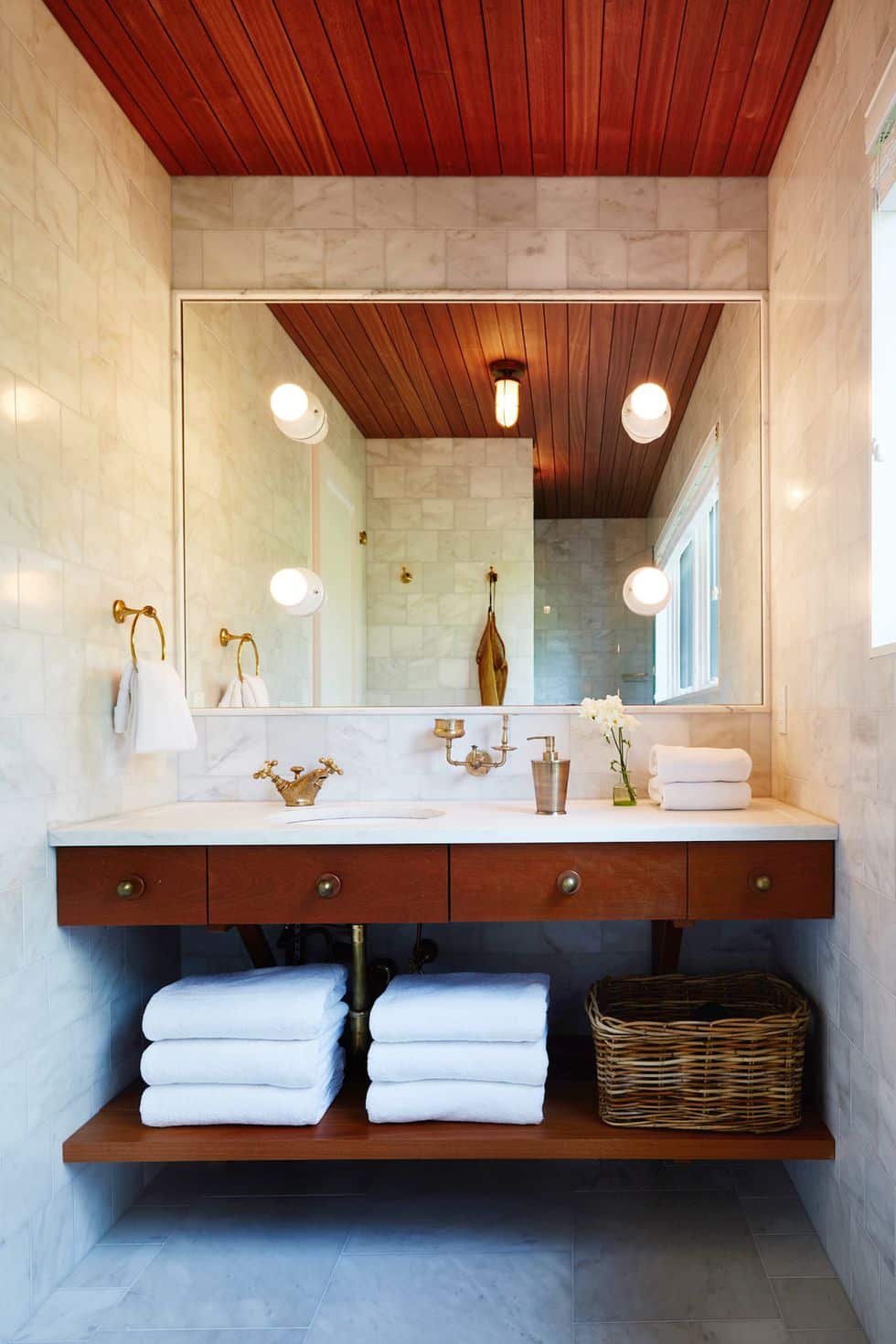 wood ceilings montauk house guestroom bathroom 1595519760