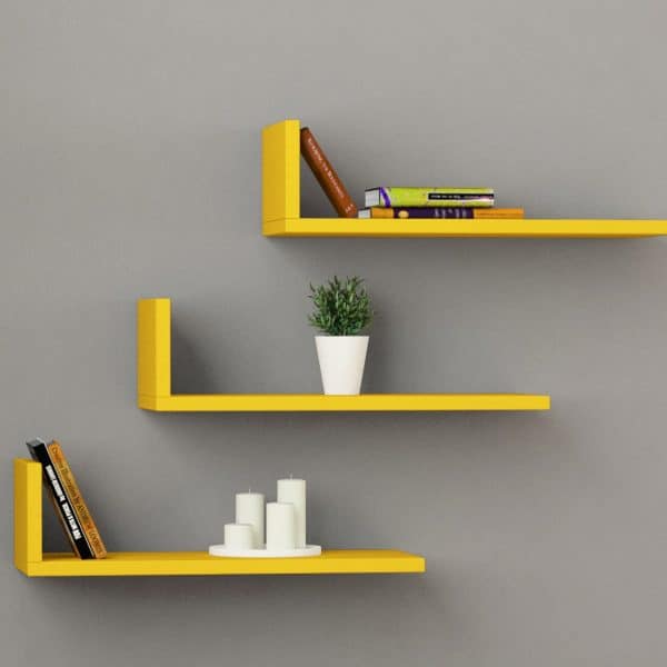 yellow modern floating shelf set with raised edge bright colorful wall decor and decorative display idea 600x600 1