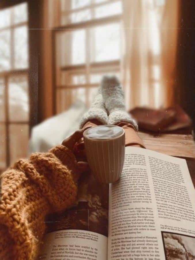 عکس دختر با قهوه و کتاب برای پروفایل