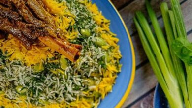 طرز تهیه باقالی پلو با گوشت برای ۱۰ نفر [خوشمزه و مجلسی]