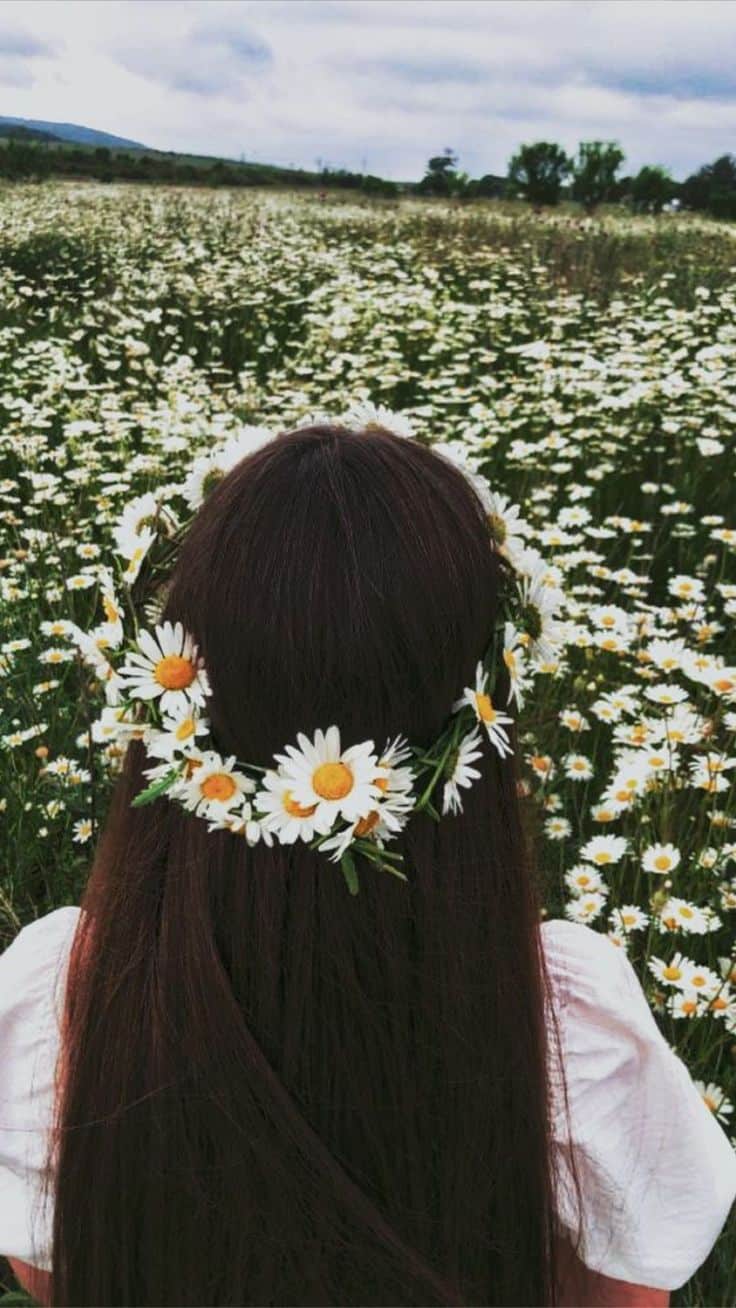 عکس دختر با گل بابونه 2