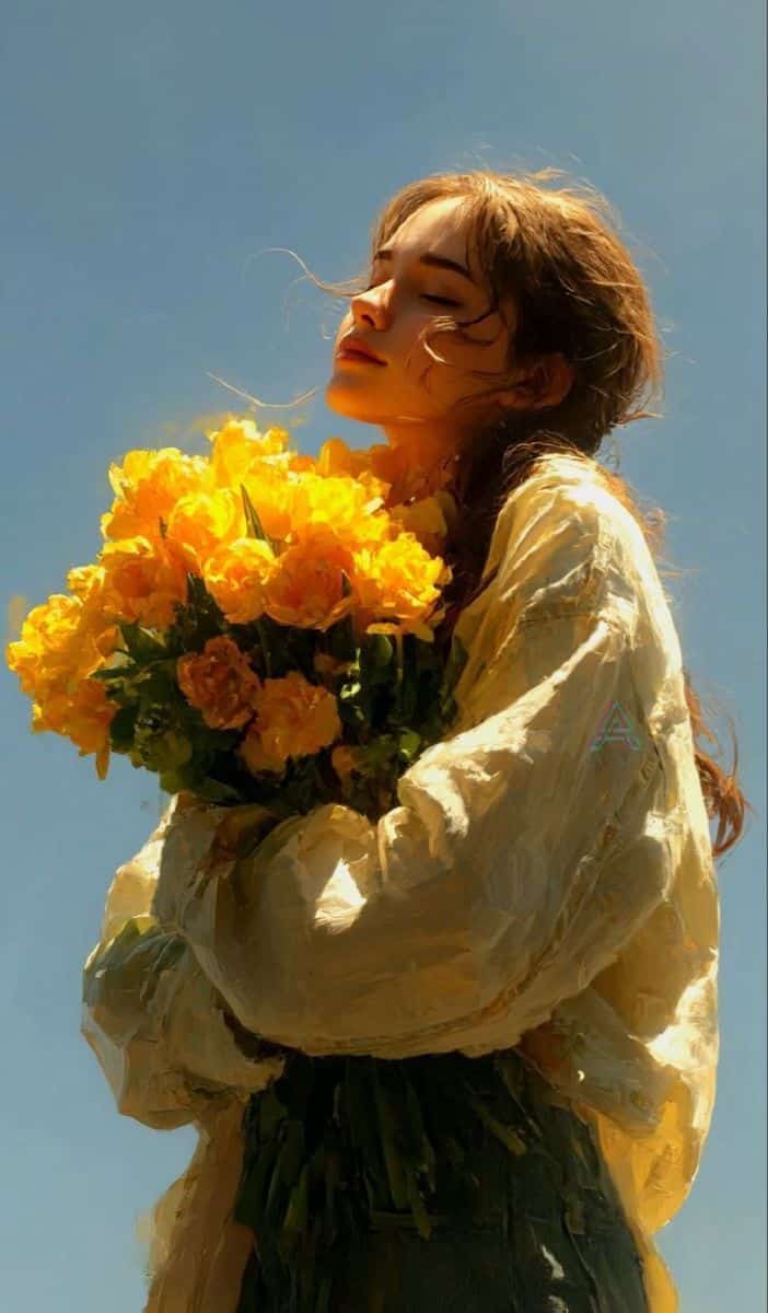 عکس دختر با گل رز زرد 14