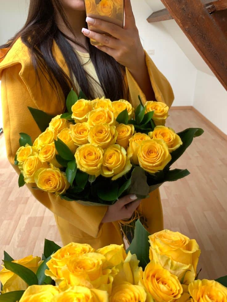 عکس دختر با گل رز زرد 6