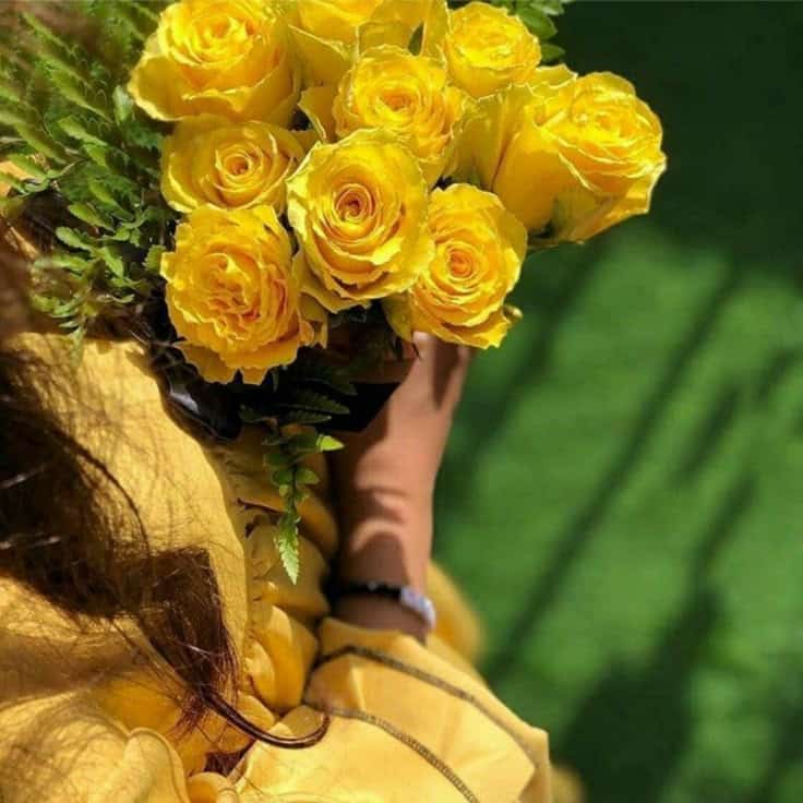 عکس دختر با گل رز زرد 9