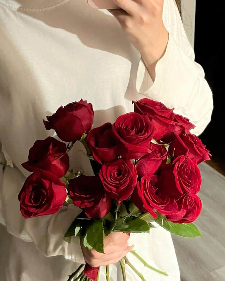 عکس دختر با گل رز قرمز 14