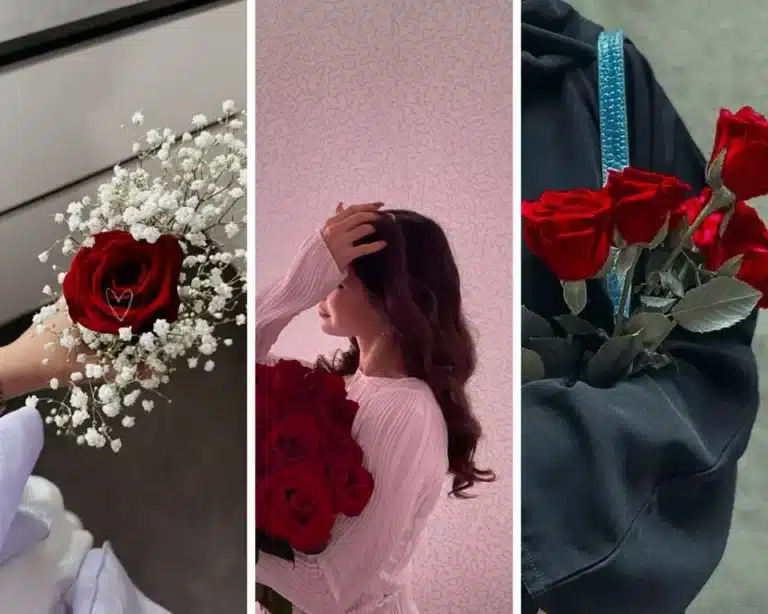 عکس دختر با گل رز قرمز برای پروفایل ♥️ [لاکچری و خاص]