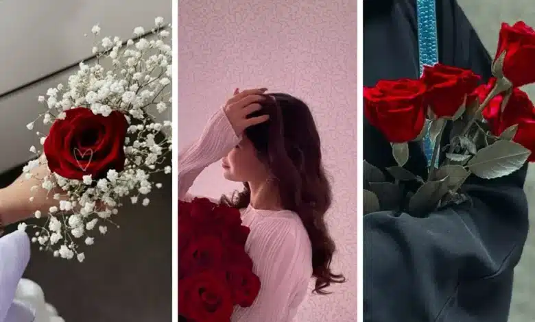 عکس دختر با گل رز قرمز برای پروفایل ♥️ [لاکچری و خاص]