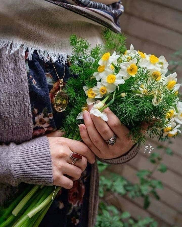 عکس دختر با گل نرگس 2