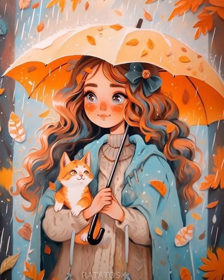 عکس دختر پاییزی فانتزی کارتونی