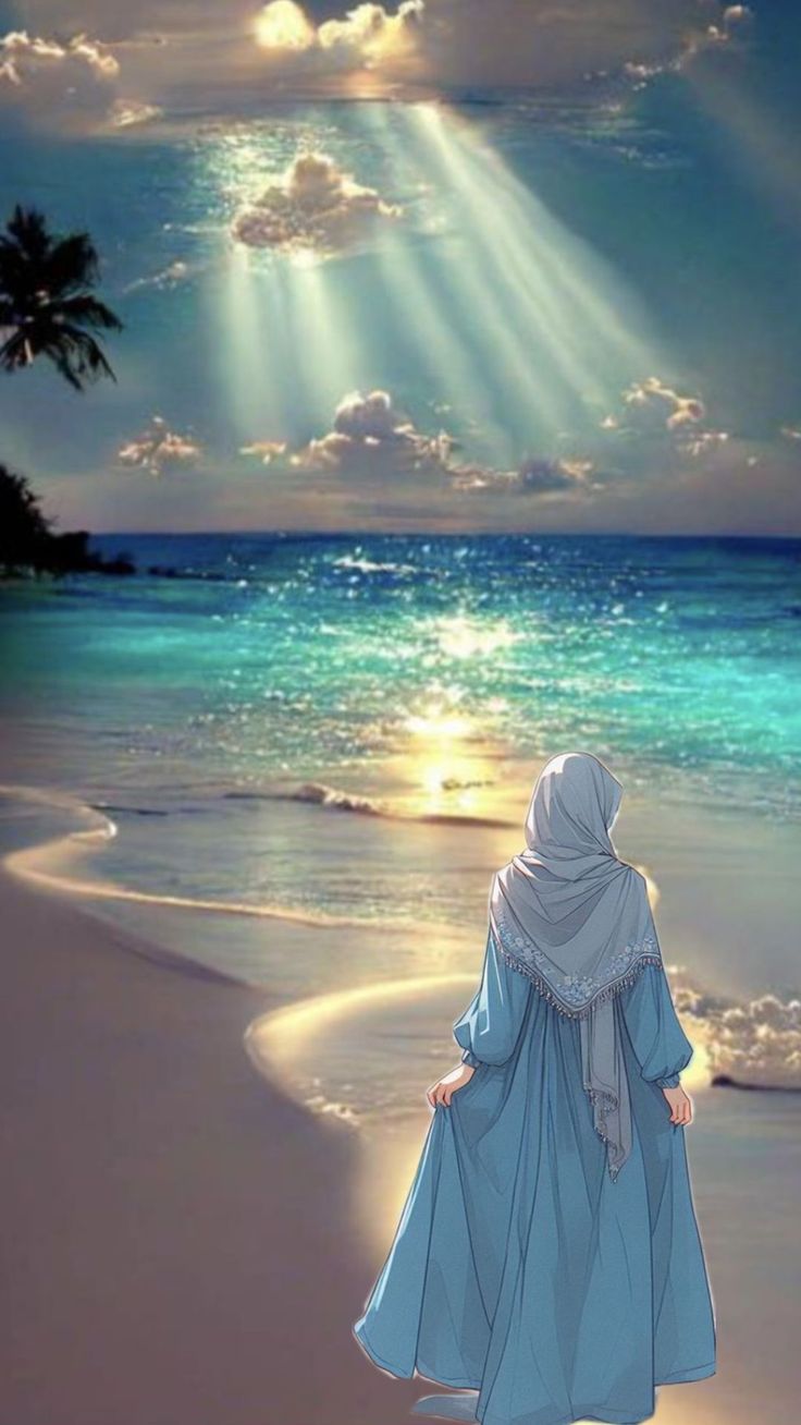 عکس پروفایل دختر با حجاب کنار دریا کارتونی 14