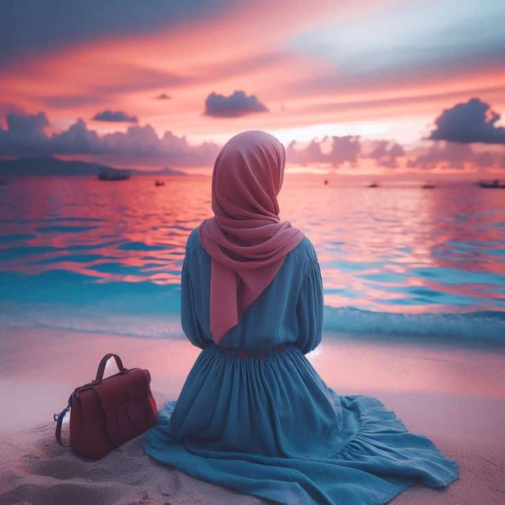 عکس پروفایل دختر با حجاب کنار دریا کارتونی 17