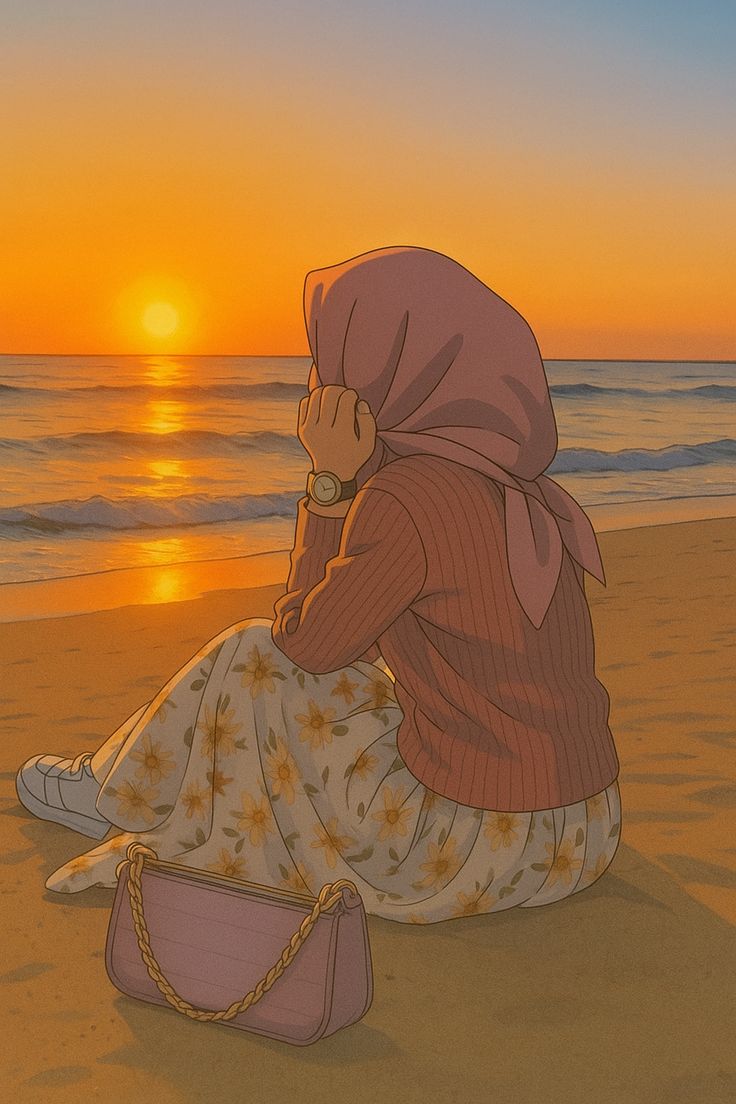 عکس پروفایل دختر با حجاب کنار دریا کارتونی 2