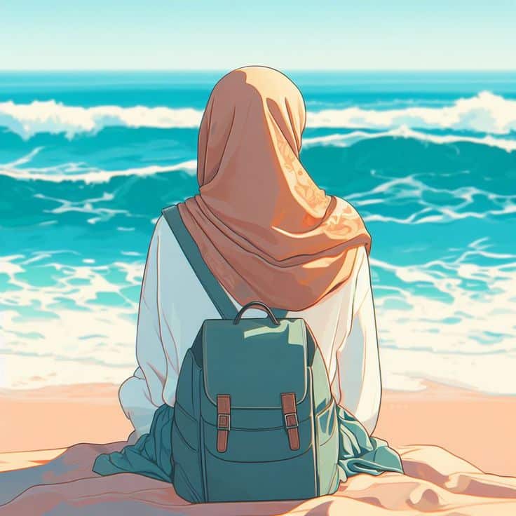 عکس پروفایل دختر با حجاب کنار دریا کارتونی 25