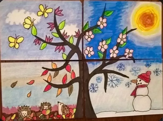 نقاشی چهار فصل (13) نقاشی چهار فصل کلاس چهارم | نقاشی چهار فصل آسان، زیبا و کودکانه