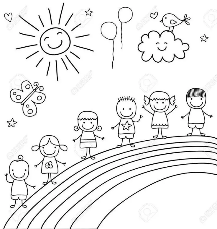 نقاشی روز جهانی کودک | نقاشی‌ ساده، سخت برای رنگ‌آمیزی برای تمام پایه‌ها