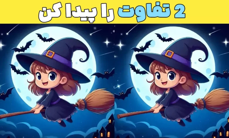 فقط ۱۱ ثانیه وقت داری! می‌تونی ۲ تفاوت تصویر جادوگر روی جاروی پرنده رو پیدا کنی؟