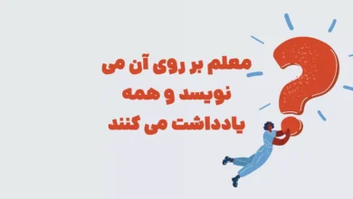 معلم بر روی آن می نویسد و همه یادداشت می کنند