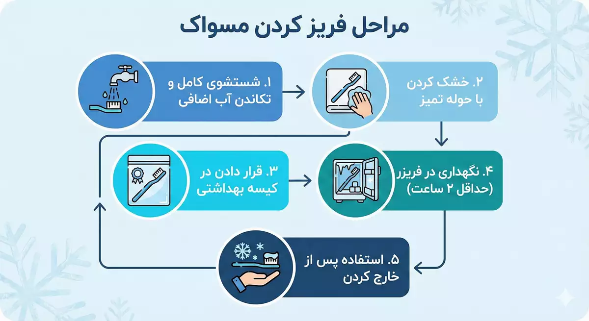 اینفوگرافیک مراحل فریز کردن مسواک