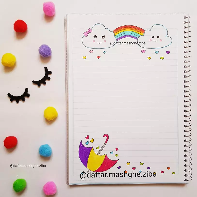 تزیین دفتر مشق دخترانه رنگین کمان 🌈