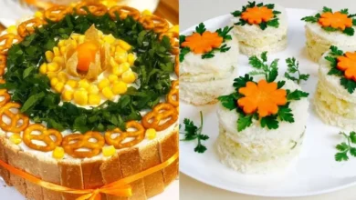 تزیین سالاد الویه با نون تست