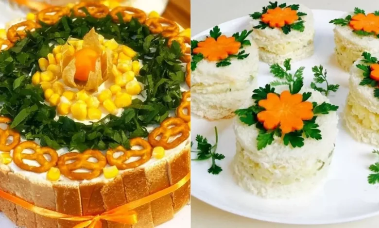 تزیین سالاد الویه با نون تست