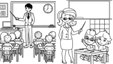 نقاشی کلاس درس و معلم