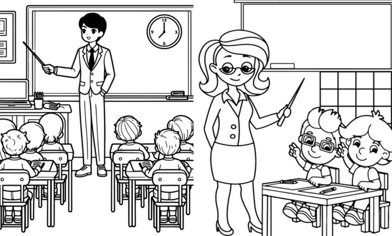 نقاشی کلاس درس و معلم