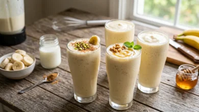 طرز تهیه شیر موز غلیظ و کافی‌شاپی برای ۴ نفر (با ثعلب و بدون ثعلب)