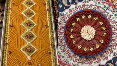 تزیین حلوا با قاشق و چنگال و چاقو