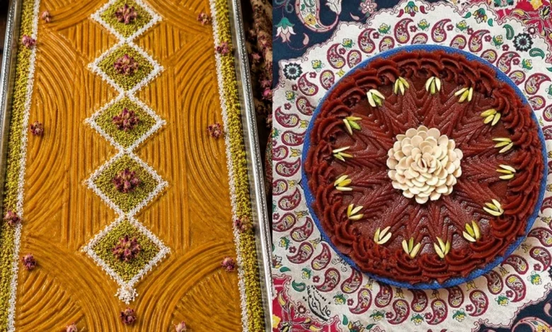 تزیین حلوا با قاشق و چنگال و چاقو