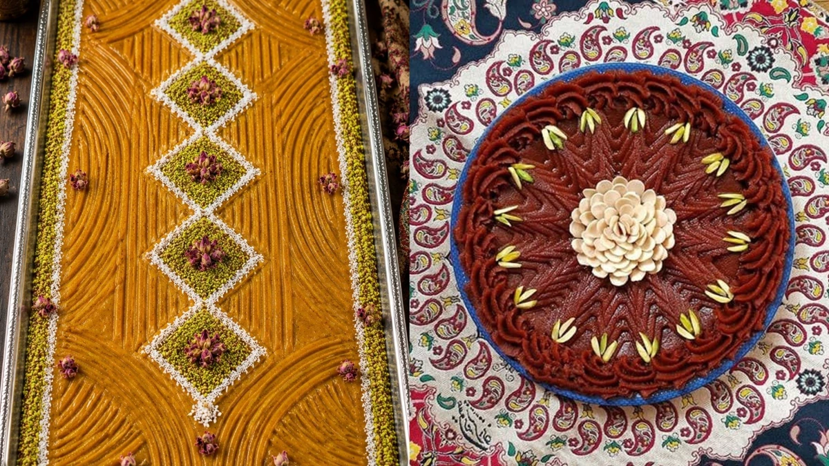 تزیین حلوا با قاشق و چنگال و چاقو