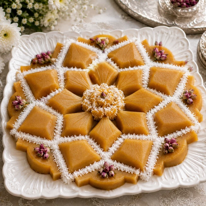 تزیین حلوا با پودر نارگیل 1