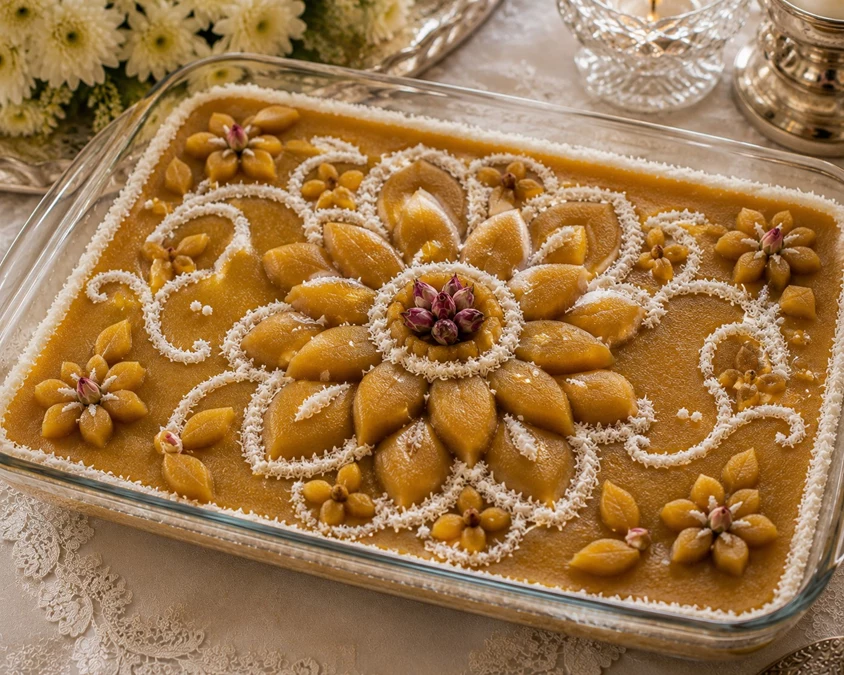 تزیین حلوا با پودر نارگیل 2