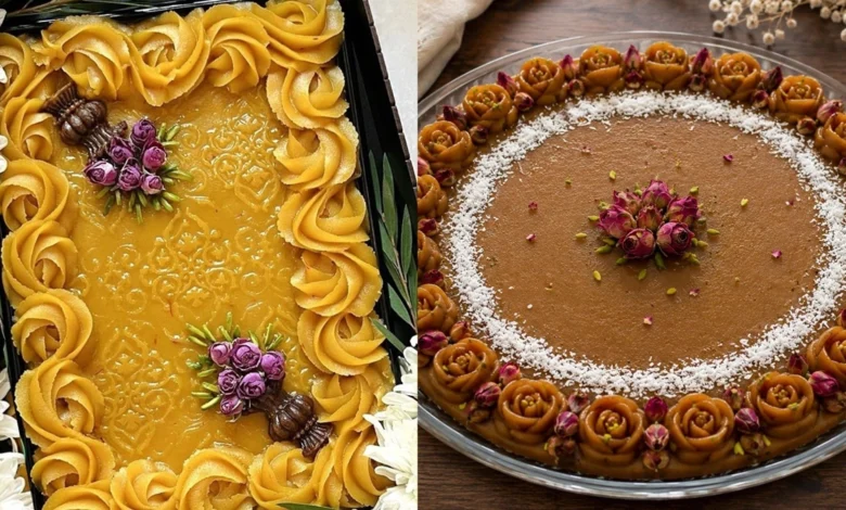 تزیین حلوا با گل محمدی
