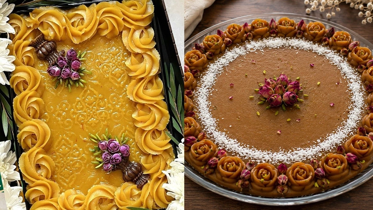 تزیین حلوا با گل محمدی